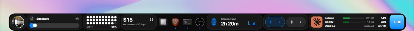 The lumabar dock in the Black style over a pastel gradient